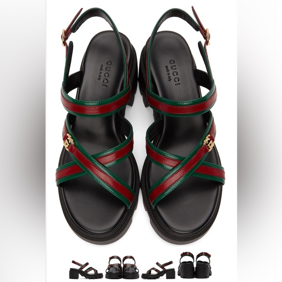 SOLD - Gucci Green/Red Leather Block Lug Heel Sandals Size 40 Quentin - Picture 8 of 10